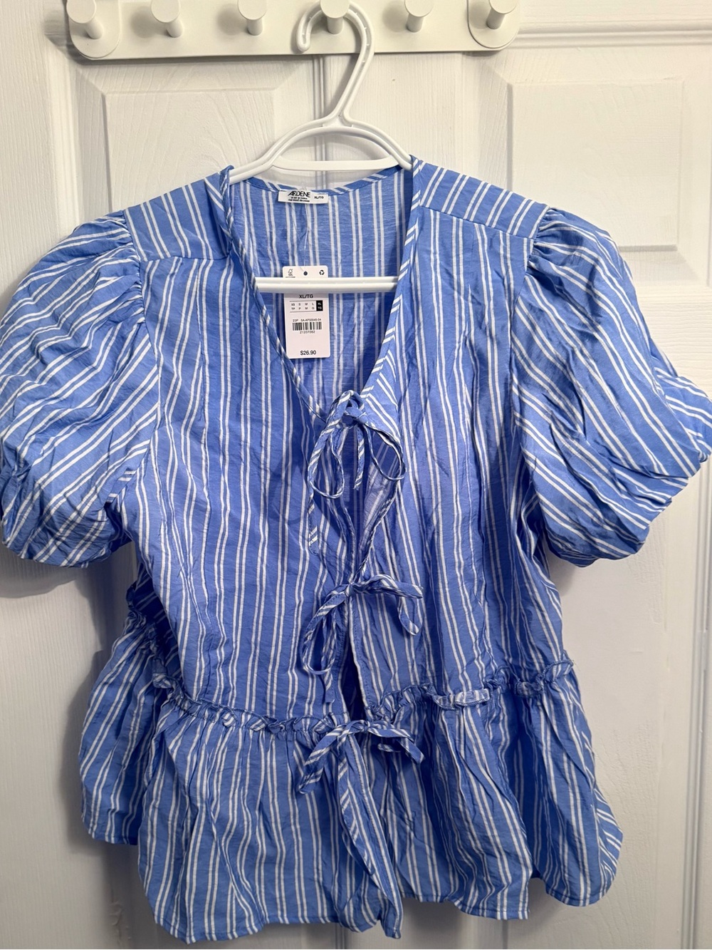 Ardene Blue & White Striped Tie-Front Peplum Kids Dress